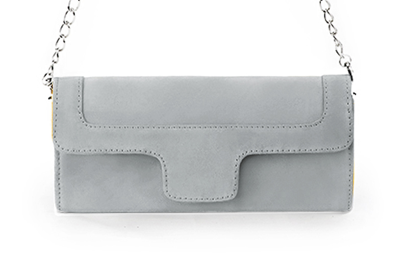 Dress clutch for wedding and parties in pearl grey leather - Profile view